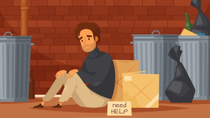Homeless People Cartoon Composition